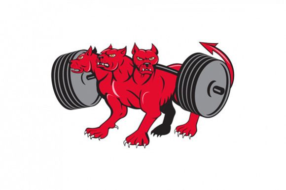 Cerberus Multi-headed Dog Hellhound Powerlifting Barbell Cartoon example image 1