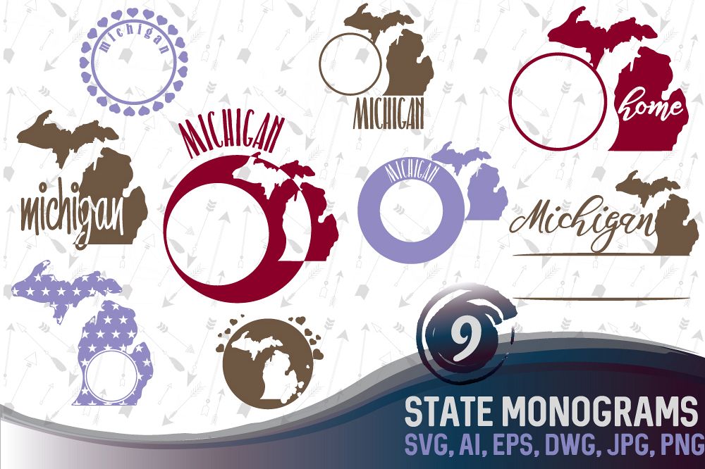 Michigan Monograms SVG, JPG, PNG, DWG, CDR, EPS, AI example image 1