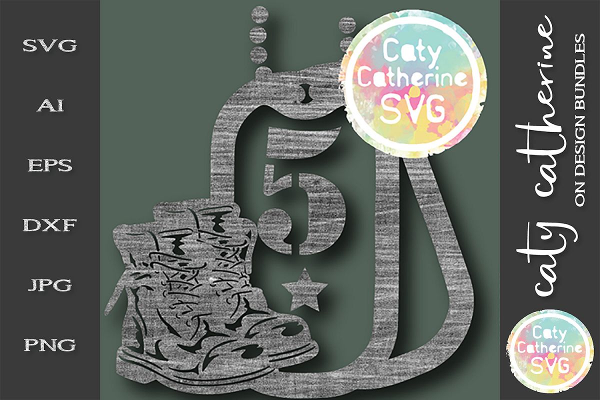 Number 5 Military Dog Tags And Boots Monogram SVG Cut File example image 1