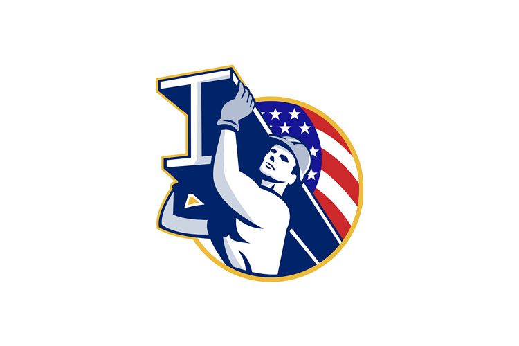 Construction Steel Worker I-Beam American Flag example image 1
