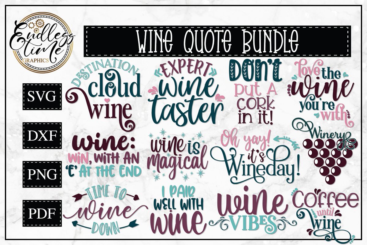 Wine Quote SVG Bundle - 12 Unique Wine Quote SVGs example image 1