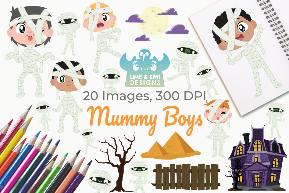 Mummy Boys Clipart, Instant Download Vector Art example image 1