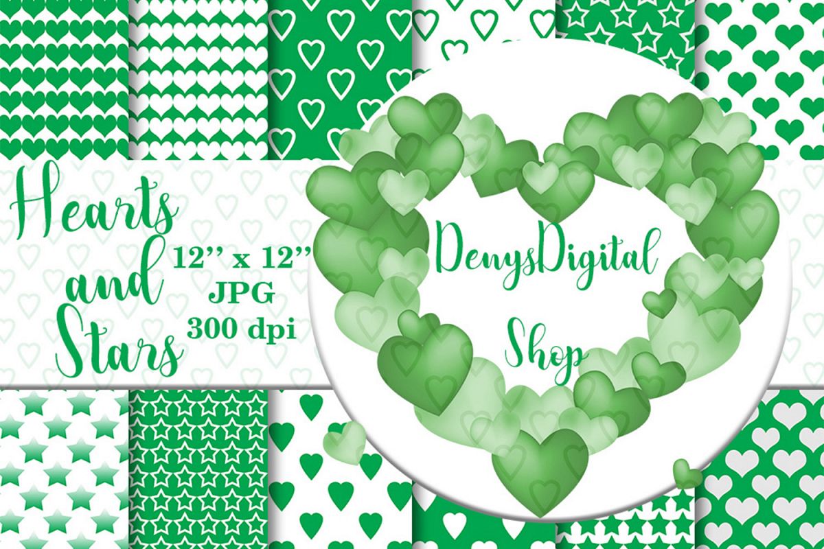 Green heart, stars patterned, green, white, stars, OFF, SALE example image 1