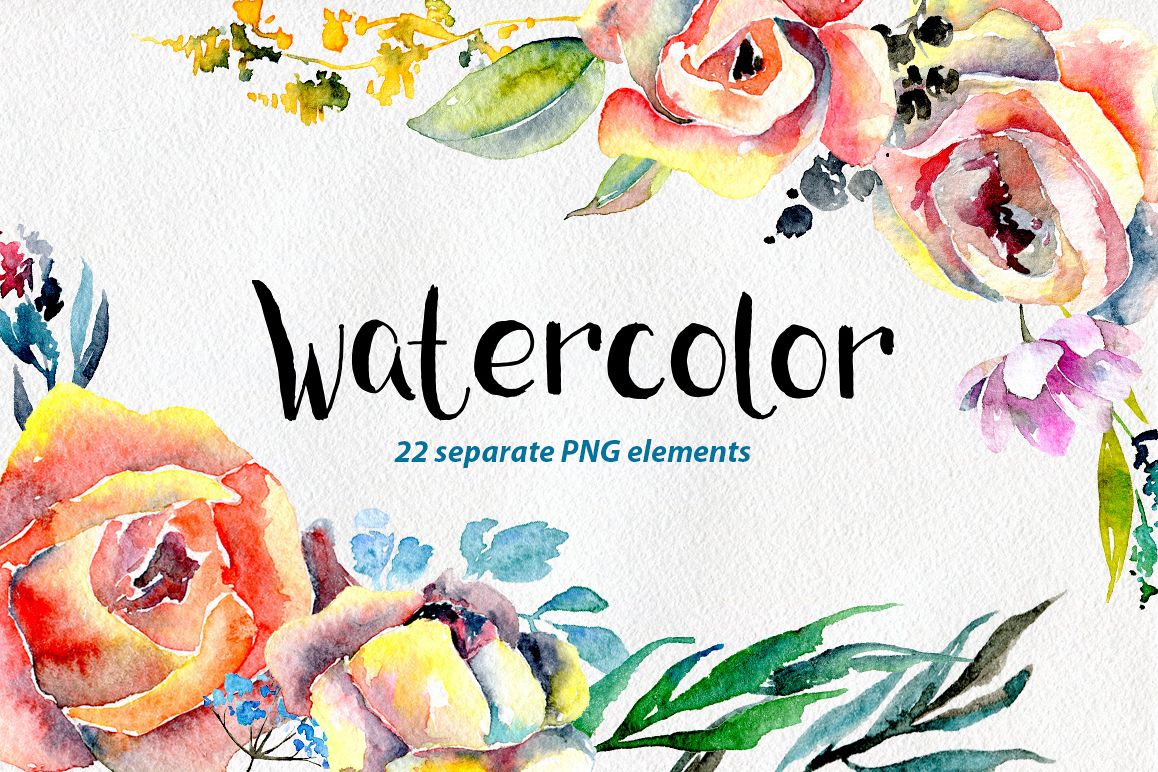 Colorful watercolor roses and leaves example image 1