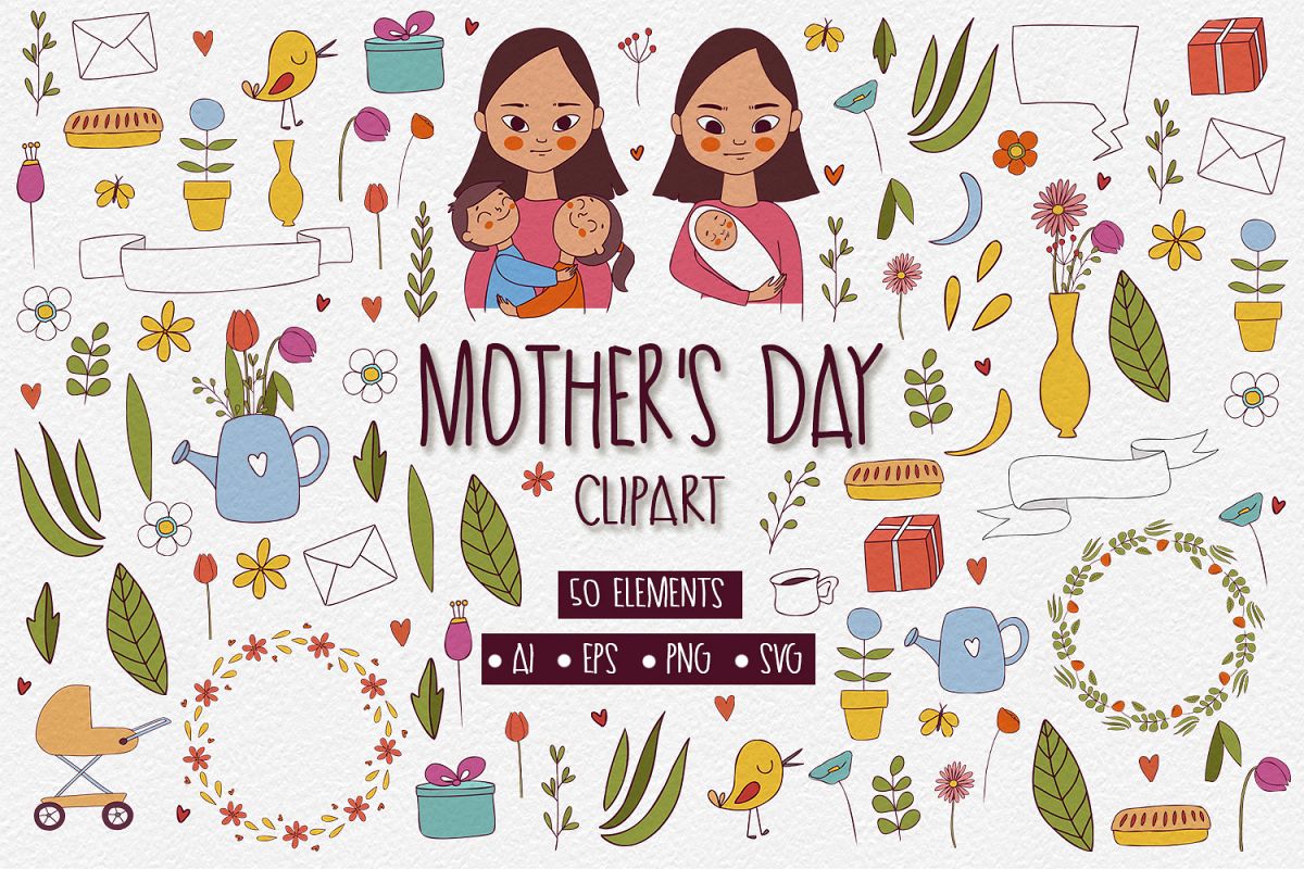 50 Mothers Day Clipart Elements example image 1