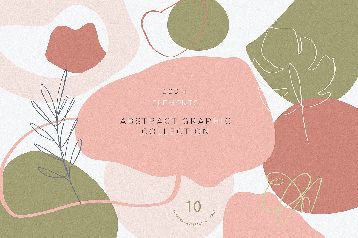 Collection of abstract shapes, lines and floral elements. example image 1