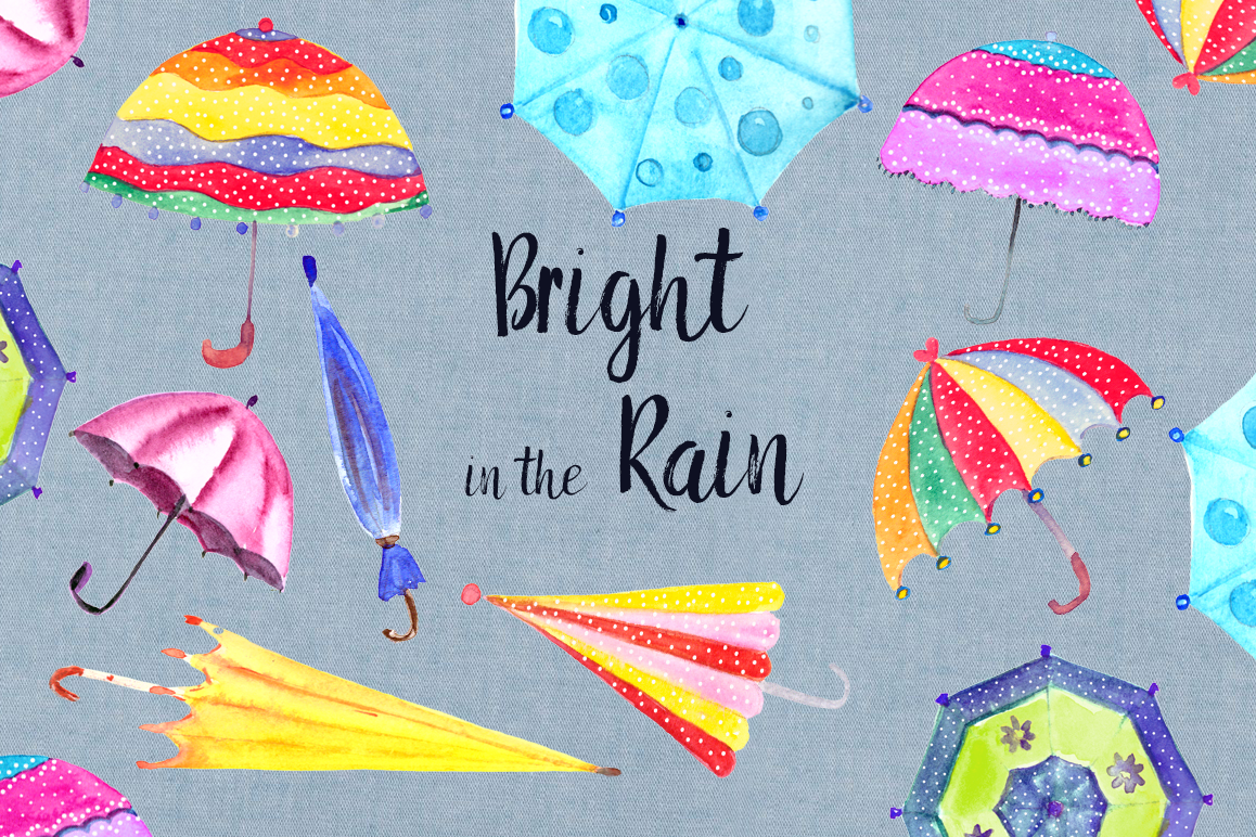 Bright in the Rain Watercolor Clipart Set example image 1