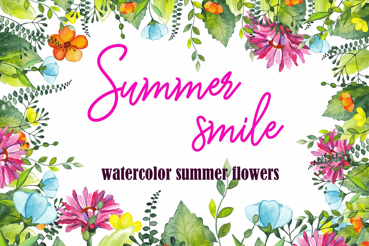 Watercolor summer flowers example image 1