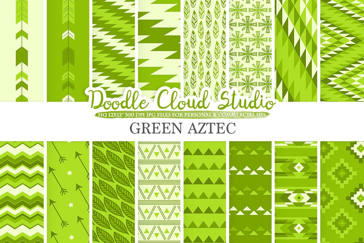 Green Aztec digital paper Tribal patterns native triangles geometric ethnic arrows background Instant Download for Personal & Commercial Use example image 1