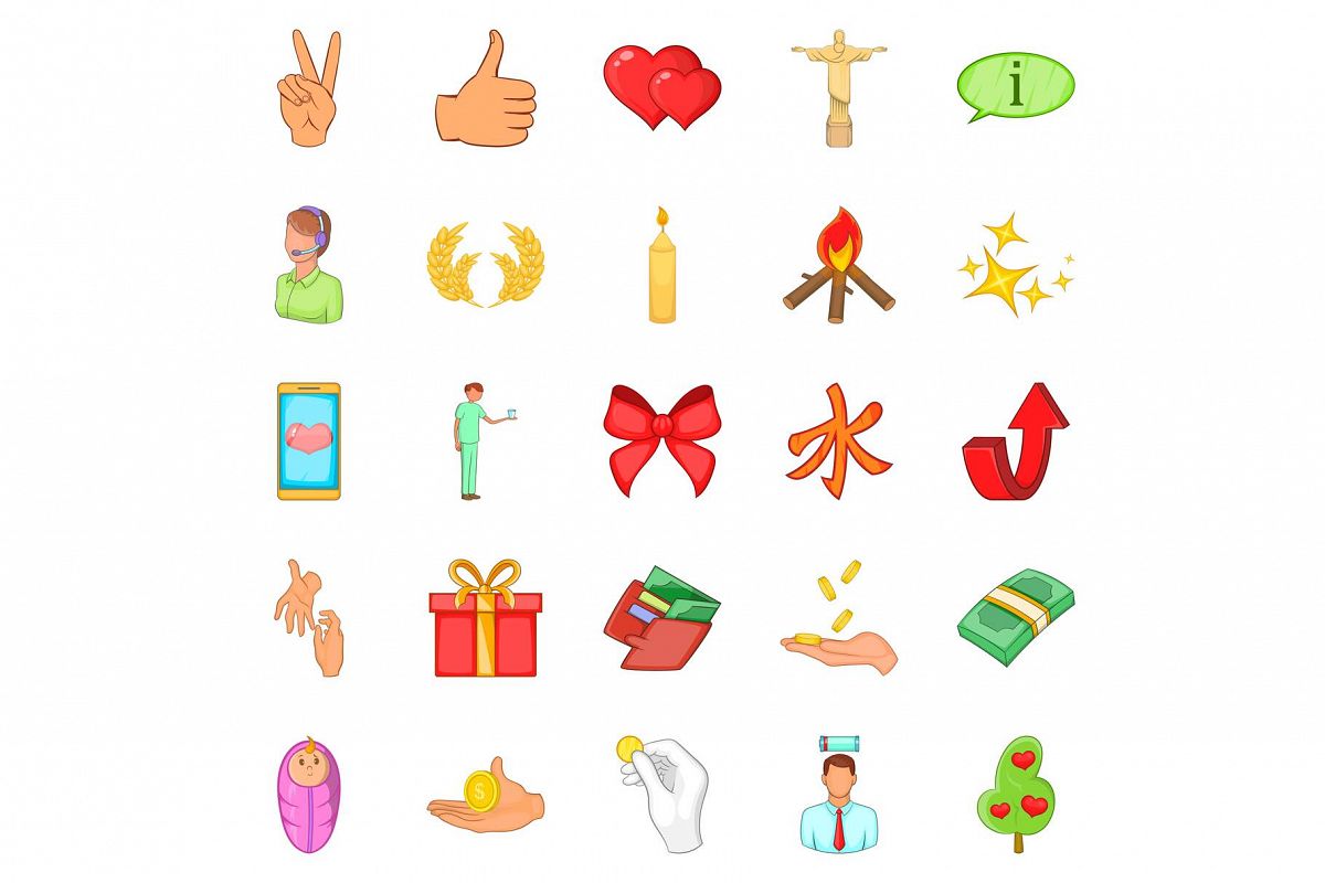 Care help icons set, cartoon style example image 1