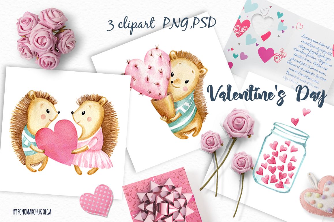 Valentine's Day watercolor clipart example image 1