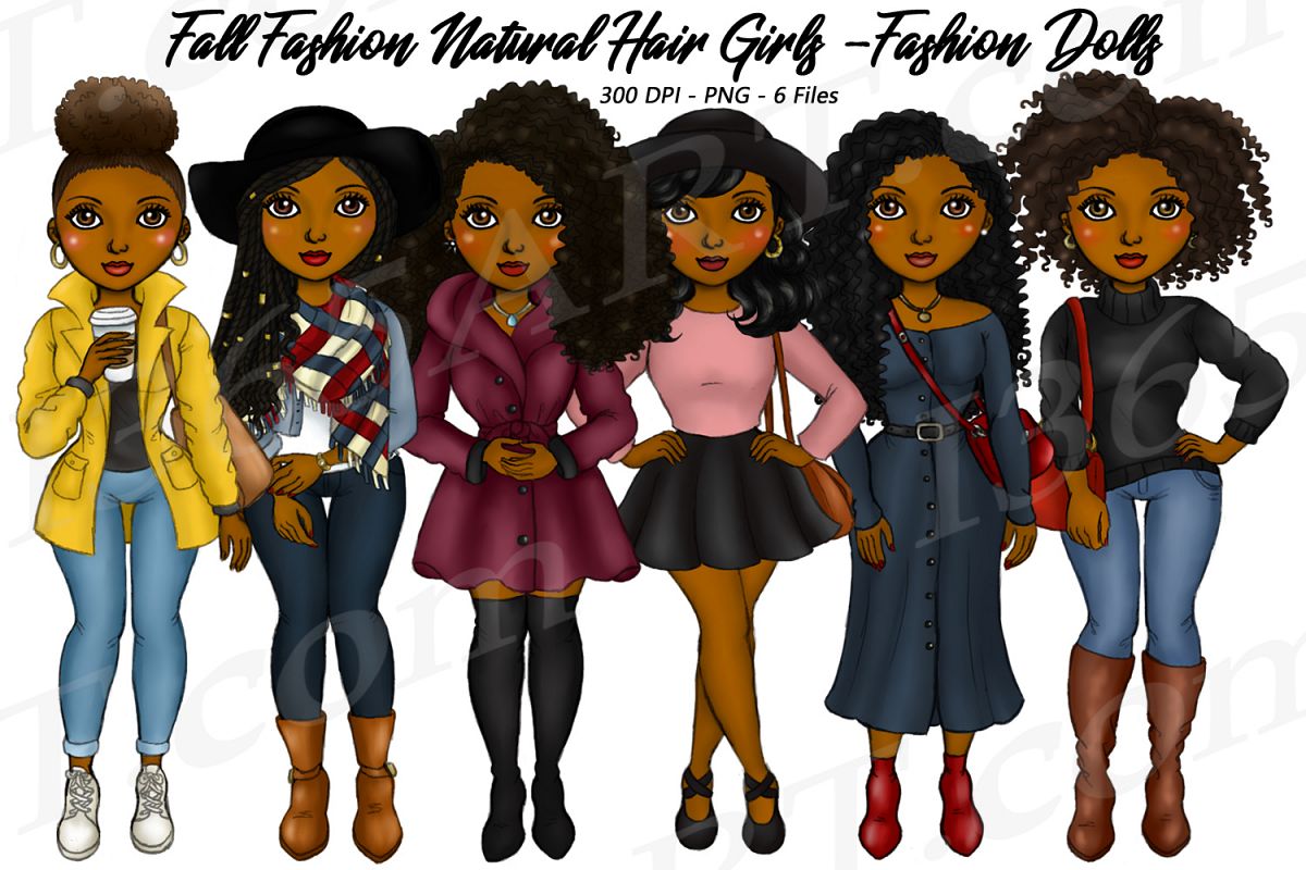 Fall Fashion Autumn Girls Natural Hair Planner Clipart Set example image 1