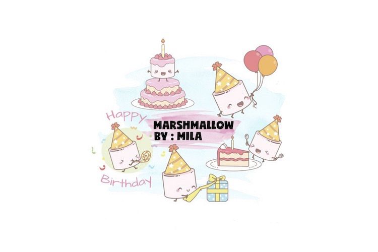KAWAII MASRHMALLOW BIRTHDAY CLIPART BUNDLE PNG example image 1