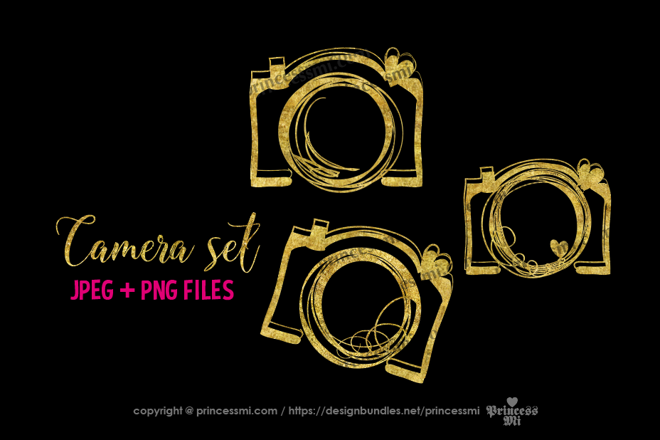 Gold camera , glitter clipart set example image 1