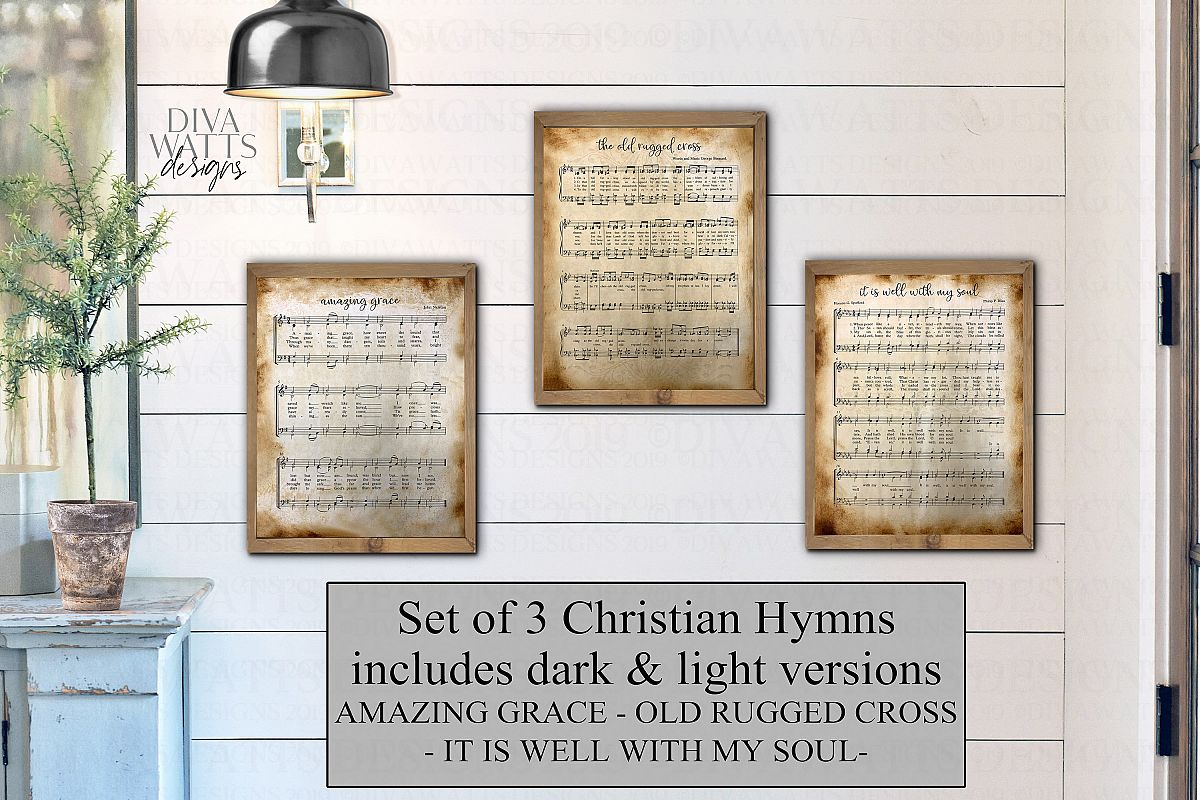 Printable - Set of 3 Christian Hymn Sheet Music Songs Art