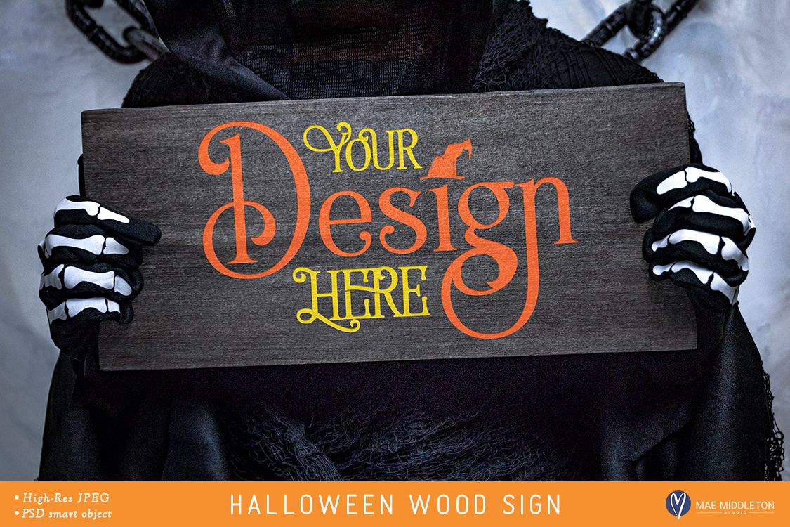 Wood Sign Mock up for Halloween example image 1