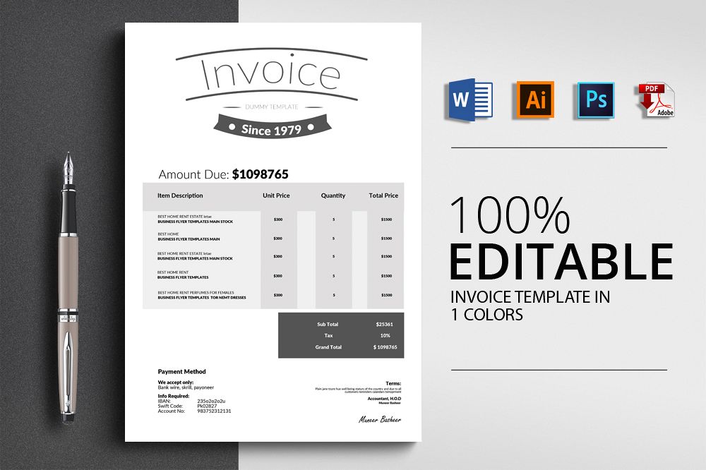 Clean Word Invoice Template example image 1