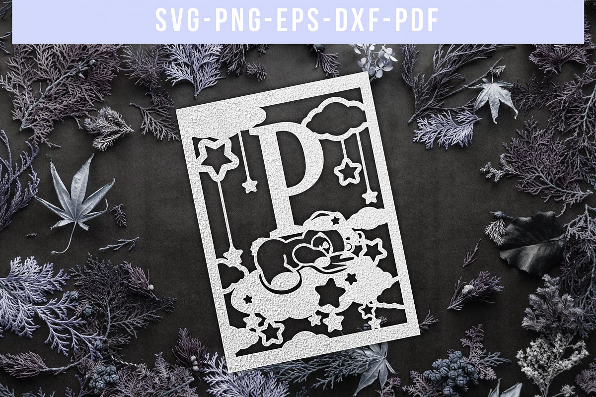 Nursery P Monogram Papercut Template, Kids Room Decor, DXF example image 1