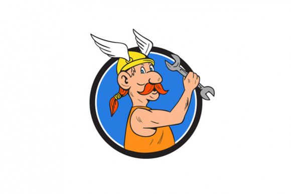 Viking Repairman Spanner Circle Cartoon example image 1