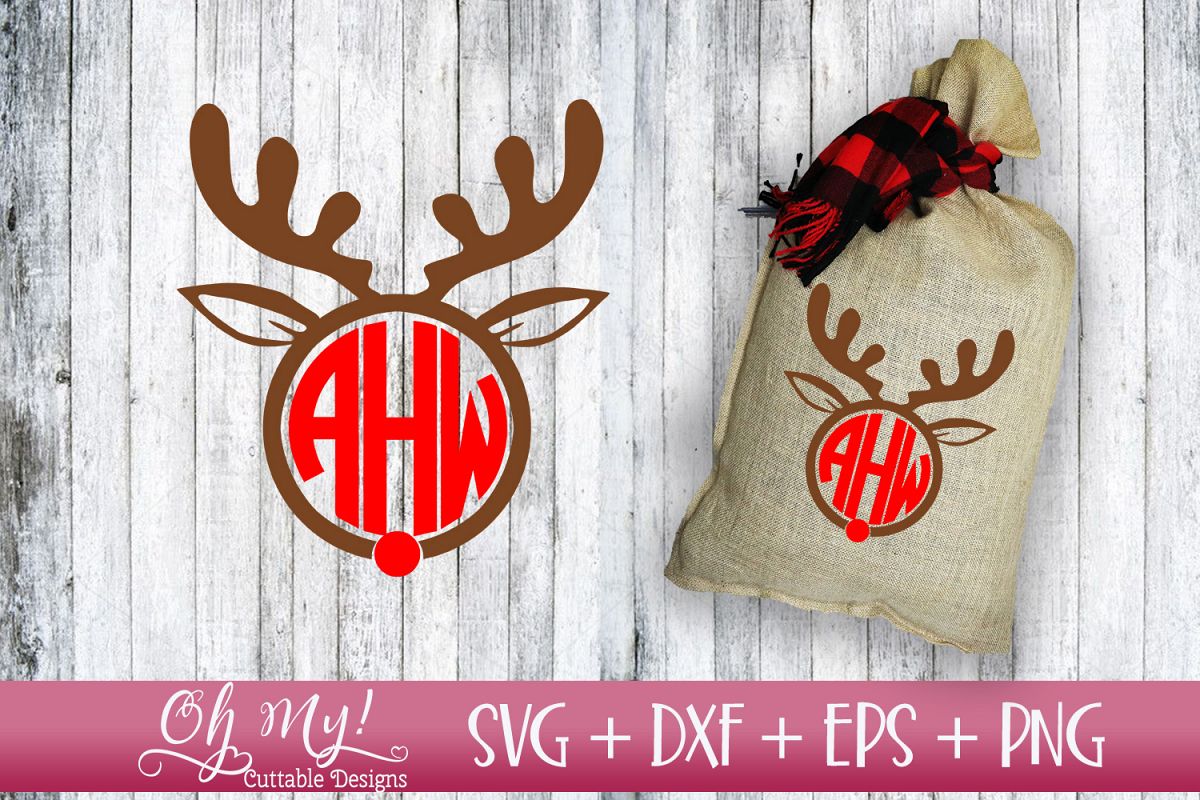 Reindeer Monogram Frame - SVG DXF EPS PNG Cutting File example image 1