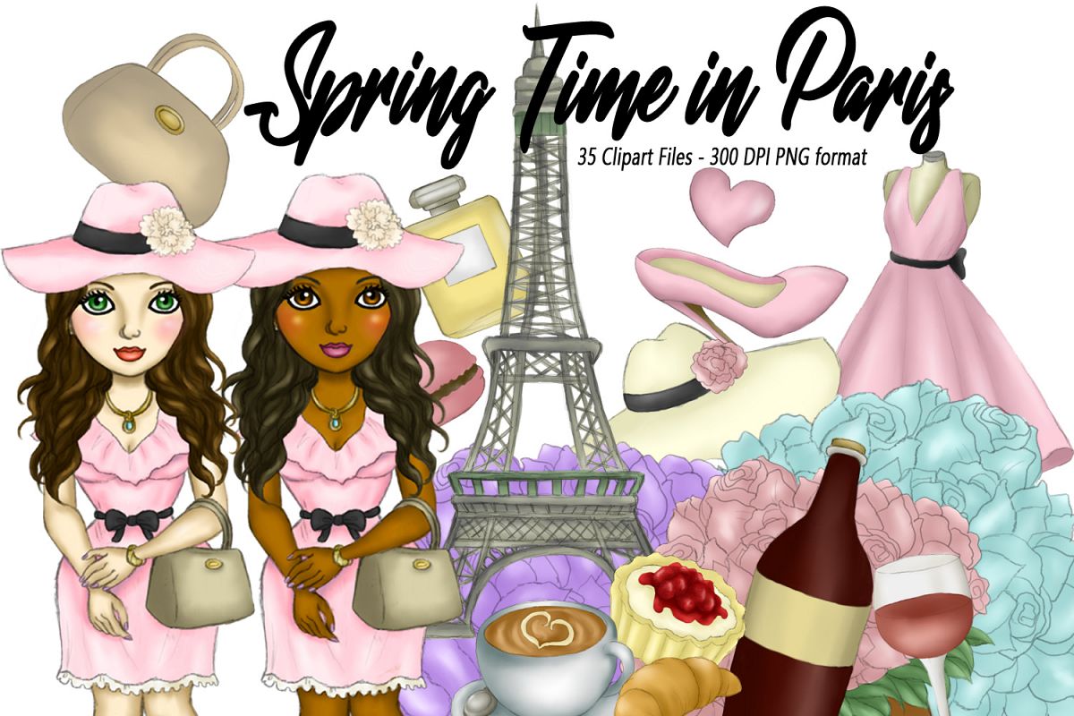 Springtime in Paris Clipart Girls & Fashion Illustrations example image 1