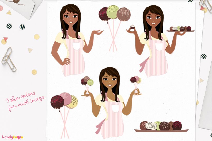 Woman chocolatier character clip art L130 Zoe example image 1