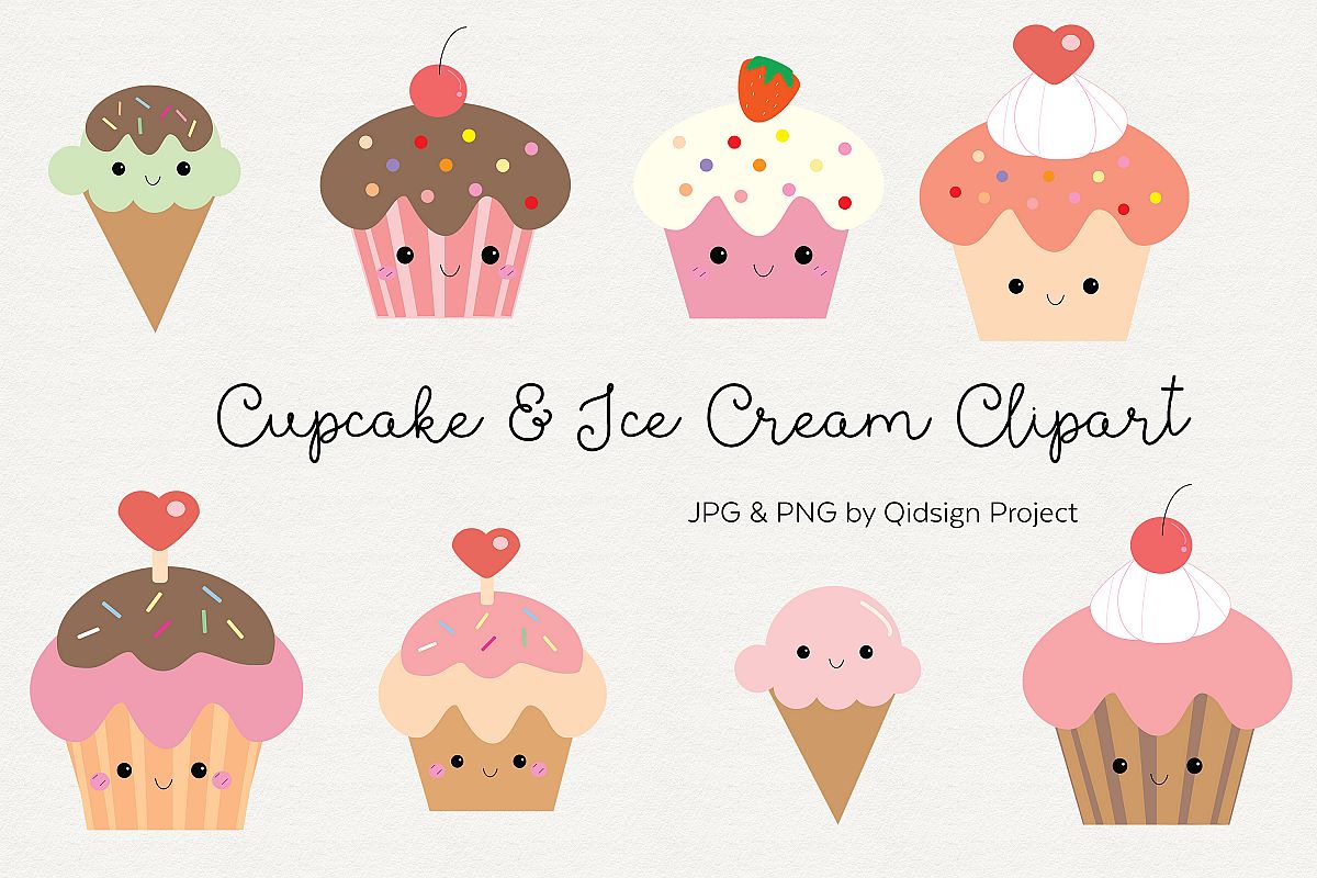 Cute cupcake and ice cream clipart .PNG .JPG example image 1