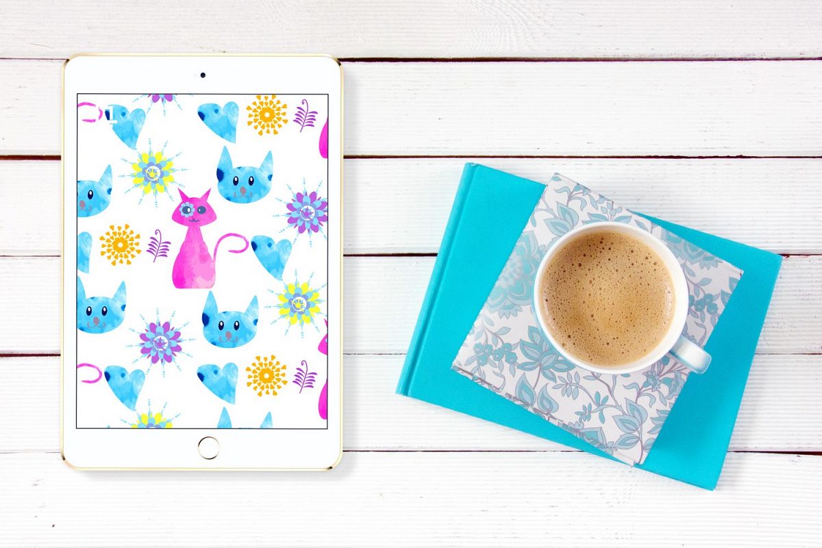 2 Watercolor cats pattern seamless, vector images example image 1