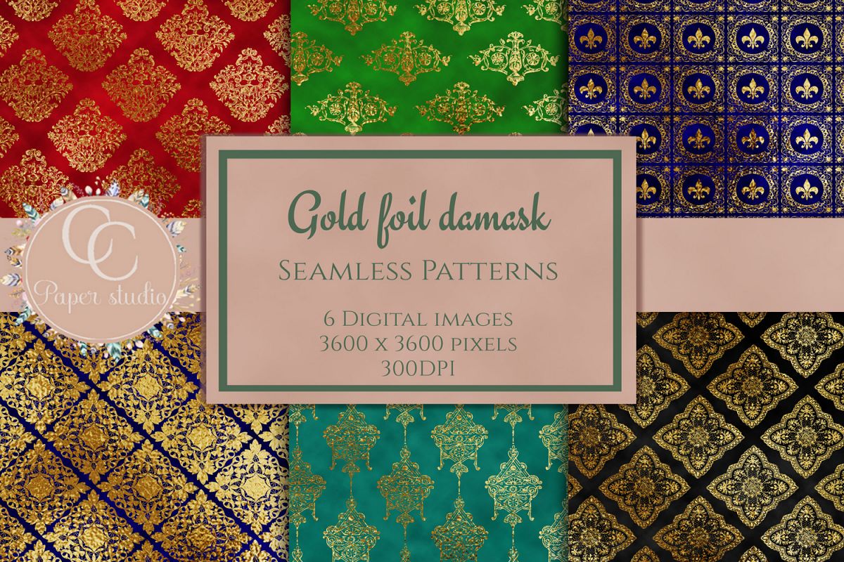 gold damask digital paper pack example image 1