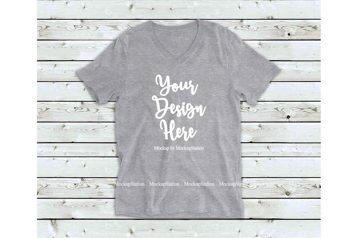 Athletic Heather Shirt Mock Up, Bella Canvas 3005 V-Neck Tee example image 1