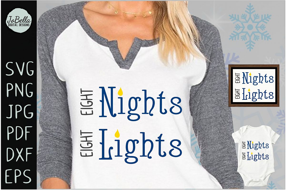 Eight Nights Hanukkah SVG, Printable and Sublimation PNG example image 1