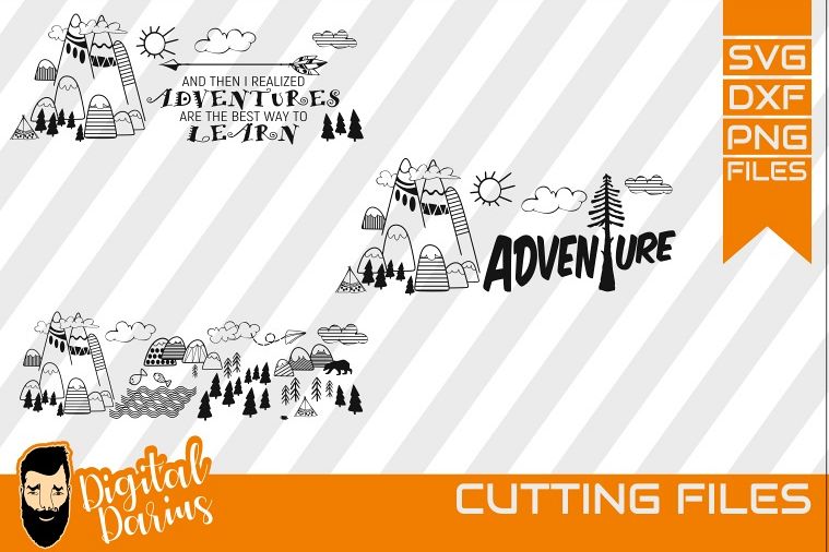 3x Adventure SVG, Travel Svg, Hobby dxf, Mountains, Go Wild example image 1