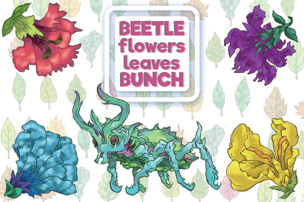 Beetle flowers leaves bunch example image 1