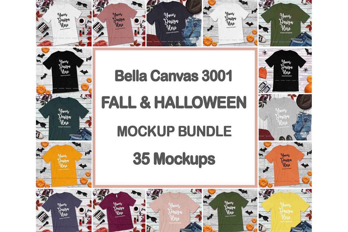 Bella Canvas 3001 Fall Halloween Tshirt Mockup Bundle example image 1
