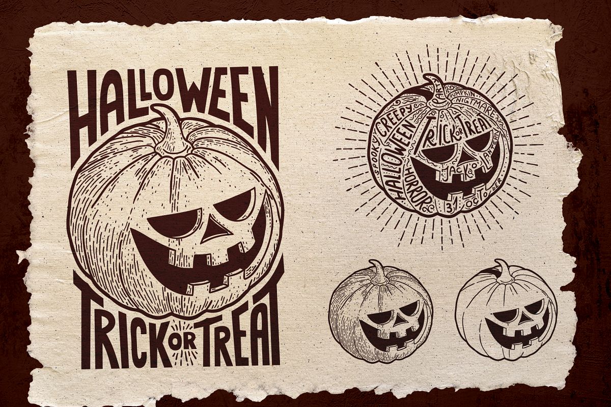 Halloween Pumpkin Engraving Style example image 1