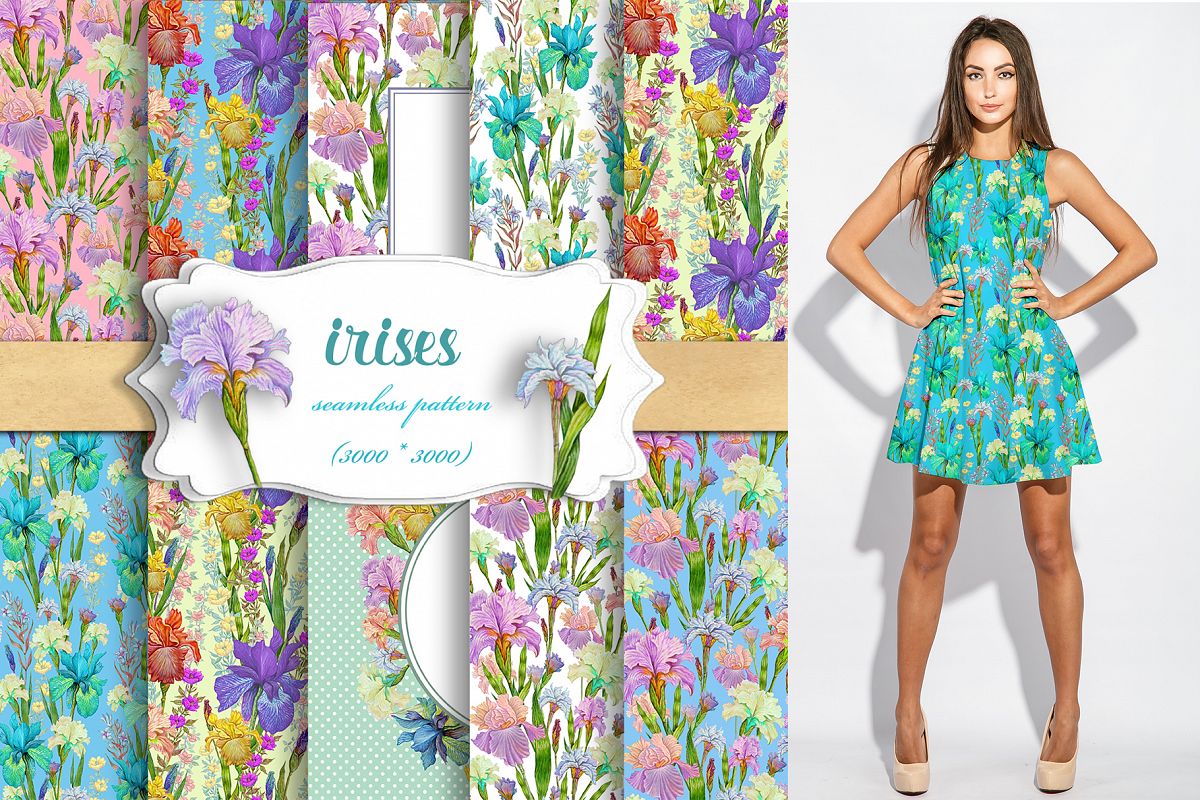 Iris digital paper. seamless pattern.Floral digital paper. example image 1