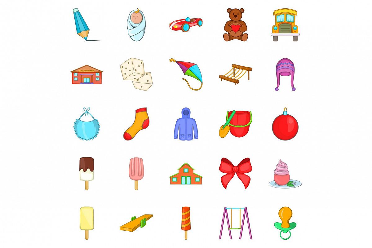 Small children icons set, cartoon style example image 1