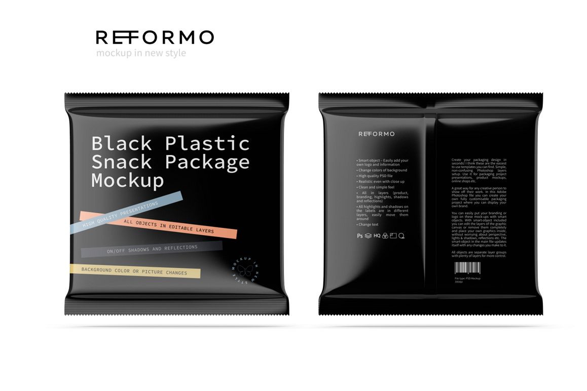 Black Plastic Snack Package Mockup example image 1