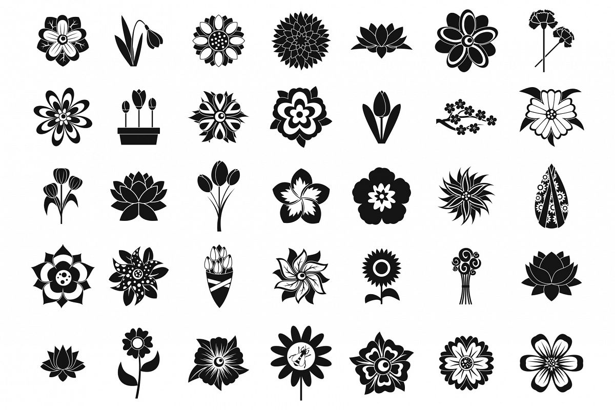 Flower icon set, simple style example image 1