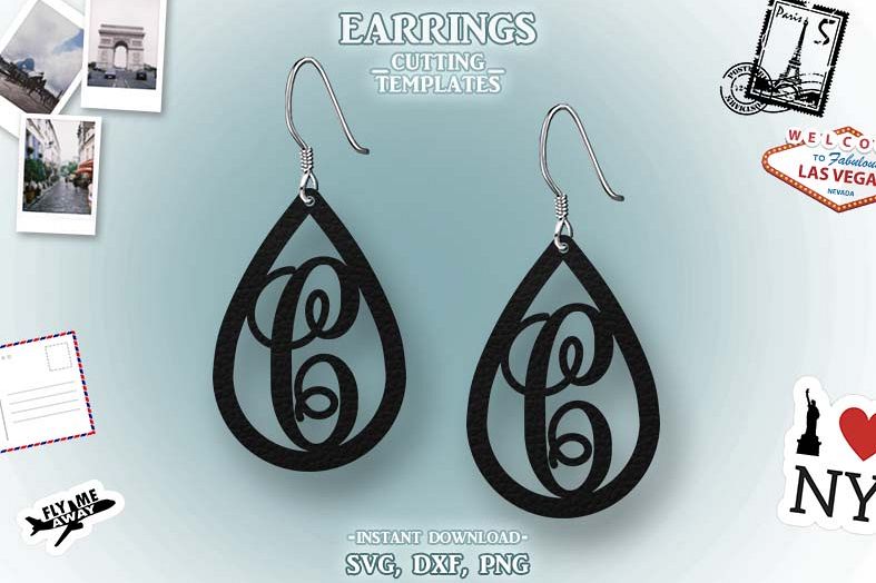 Letter C, Teardrop Monogram Earrings, SVG, Cut File, Cricut example image 1