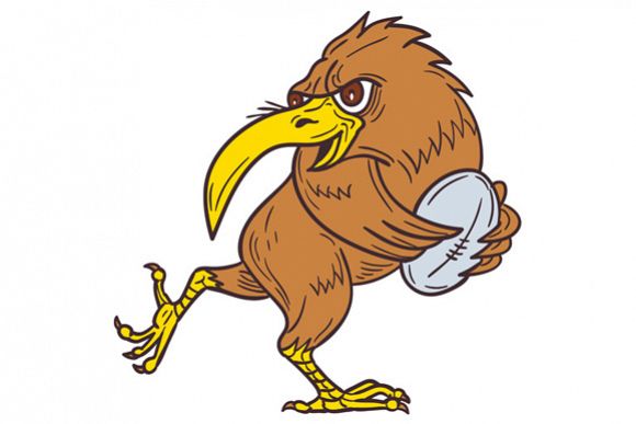 Kiwi Bird Running Rugby Ball Drawing example image 1