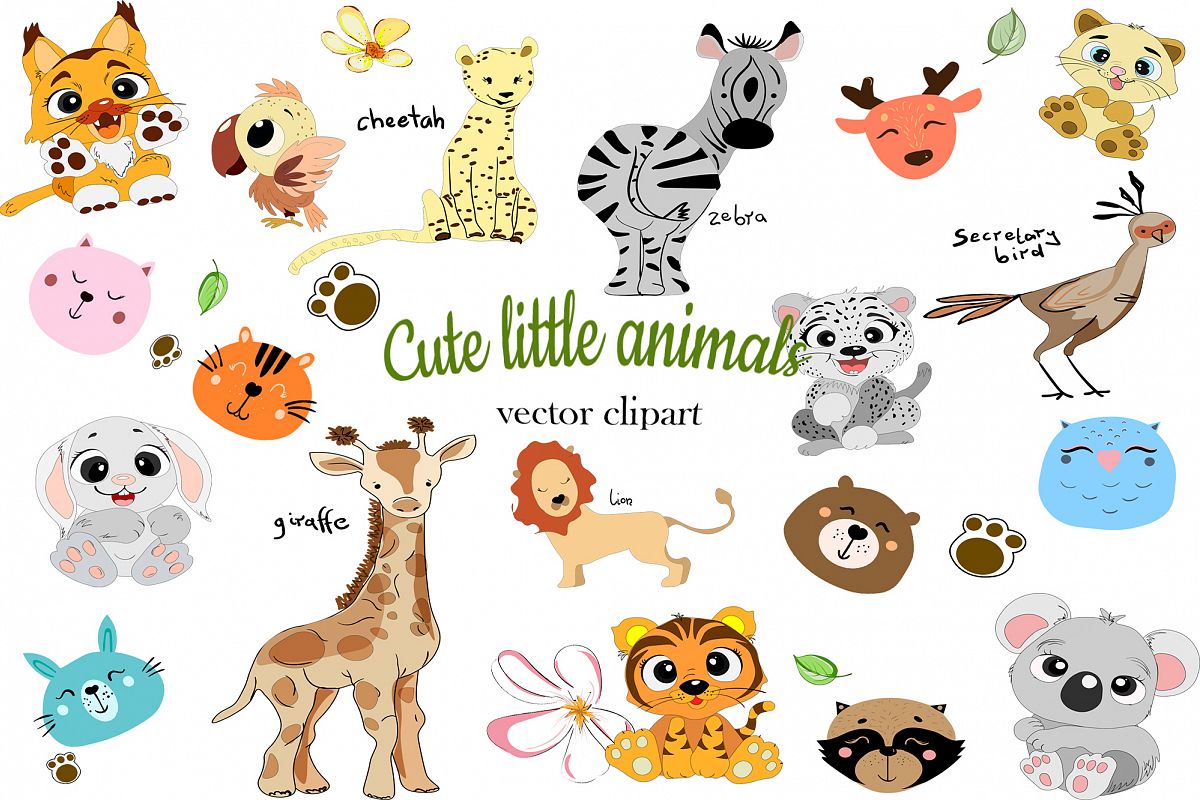 Set of cute funny little animals clipart example image 1