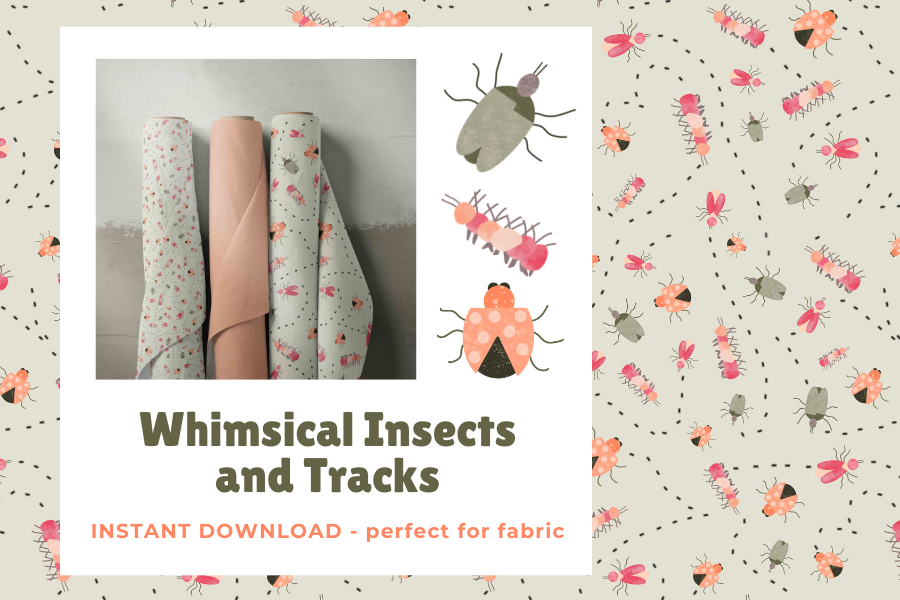 Whimsical Insects and Tracks Fabric DIGITAL example image 1