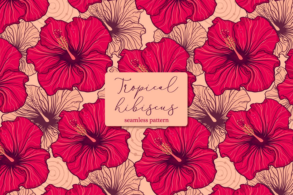 Tropical hibiscus.Seamless pattern example image 1