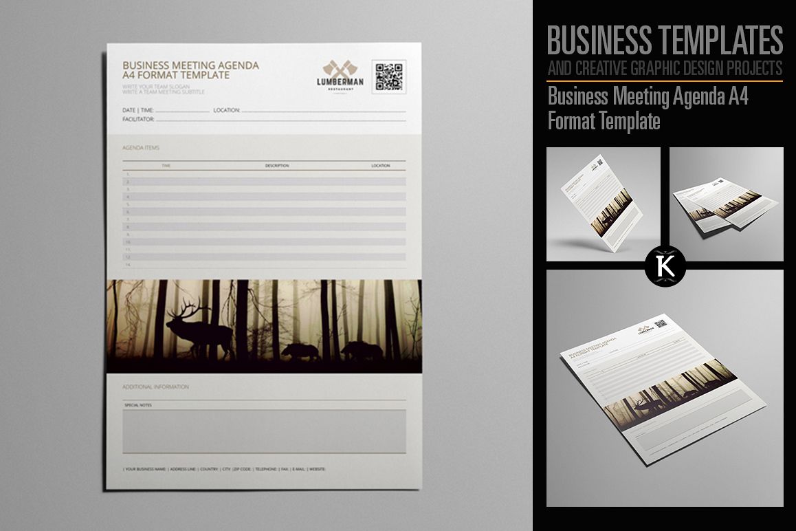 Business Meeting Agenda A4 Format Template example image 1