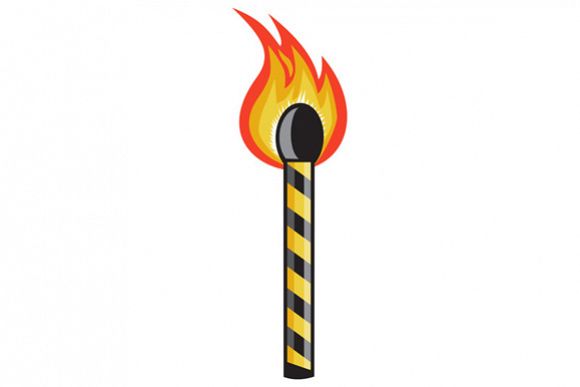 Light Striped Match Stick On Fire Retro example image 1