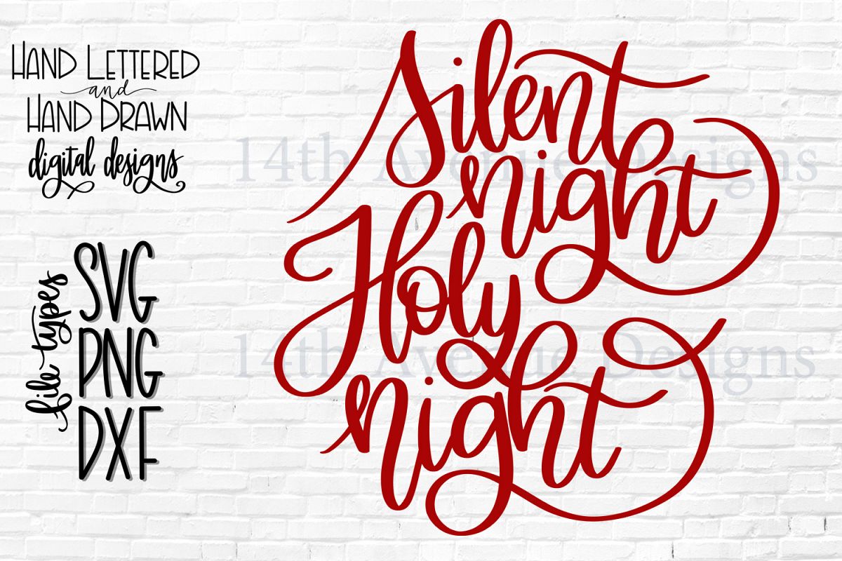 Silent Night Holy Night SVG, Christmas PNG, Hand Lettered example image 1