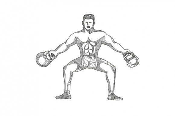 Fitness Athlete Lifting Kettlebell Doodle Art example image 1