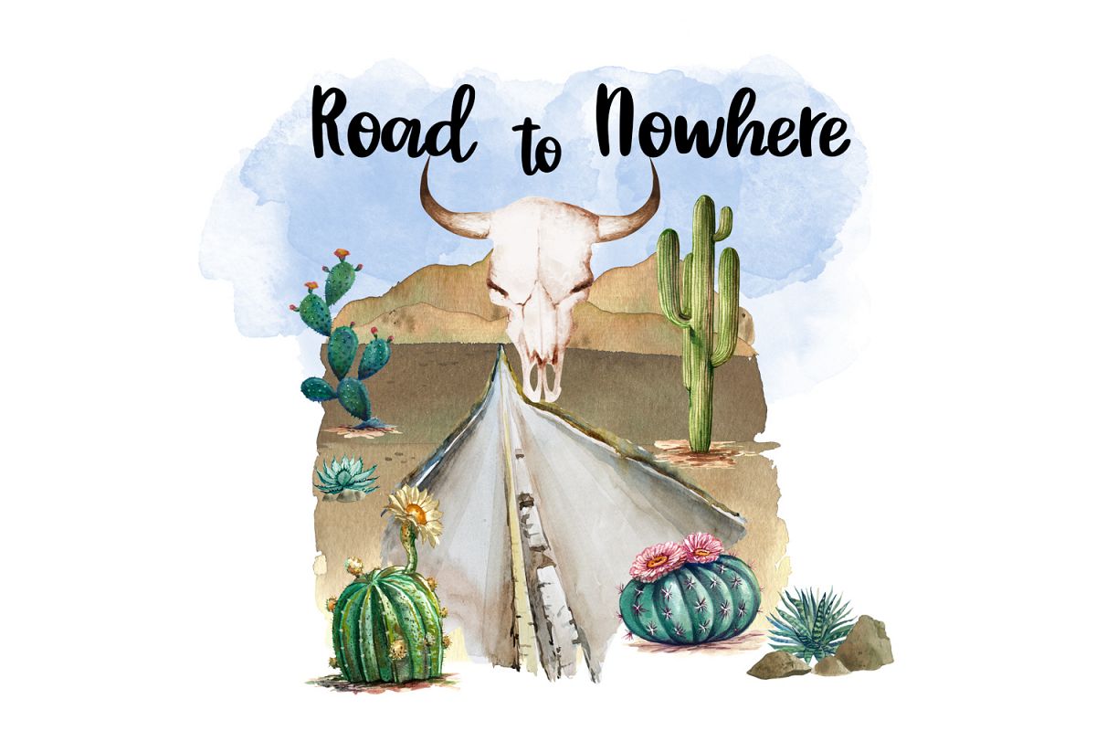 Road to Nowhere, Desert Watercolor Clipart, Sublimation File example image 1