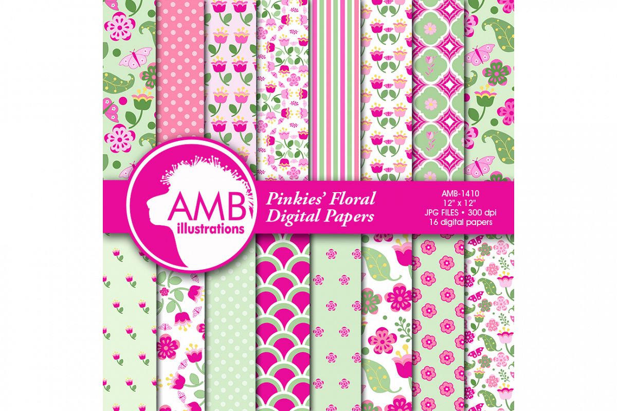 Shabby Chic papers, Pink floral Papers, Soft and bright pink floral pattern, Spring paper, commercial use, AMB-1410 example image 1